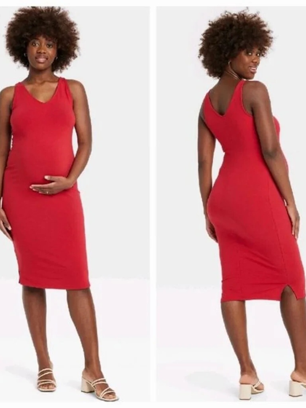 Sleeveless Red V-Neck Maternity Dress